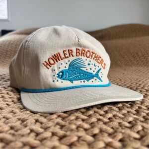 Howler Brothers Beige Cap with Blue Fish Embroidery